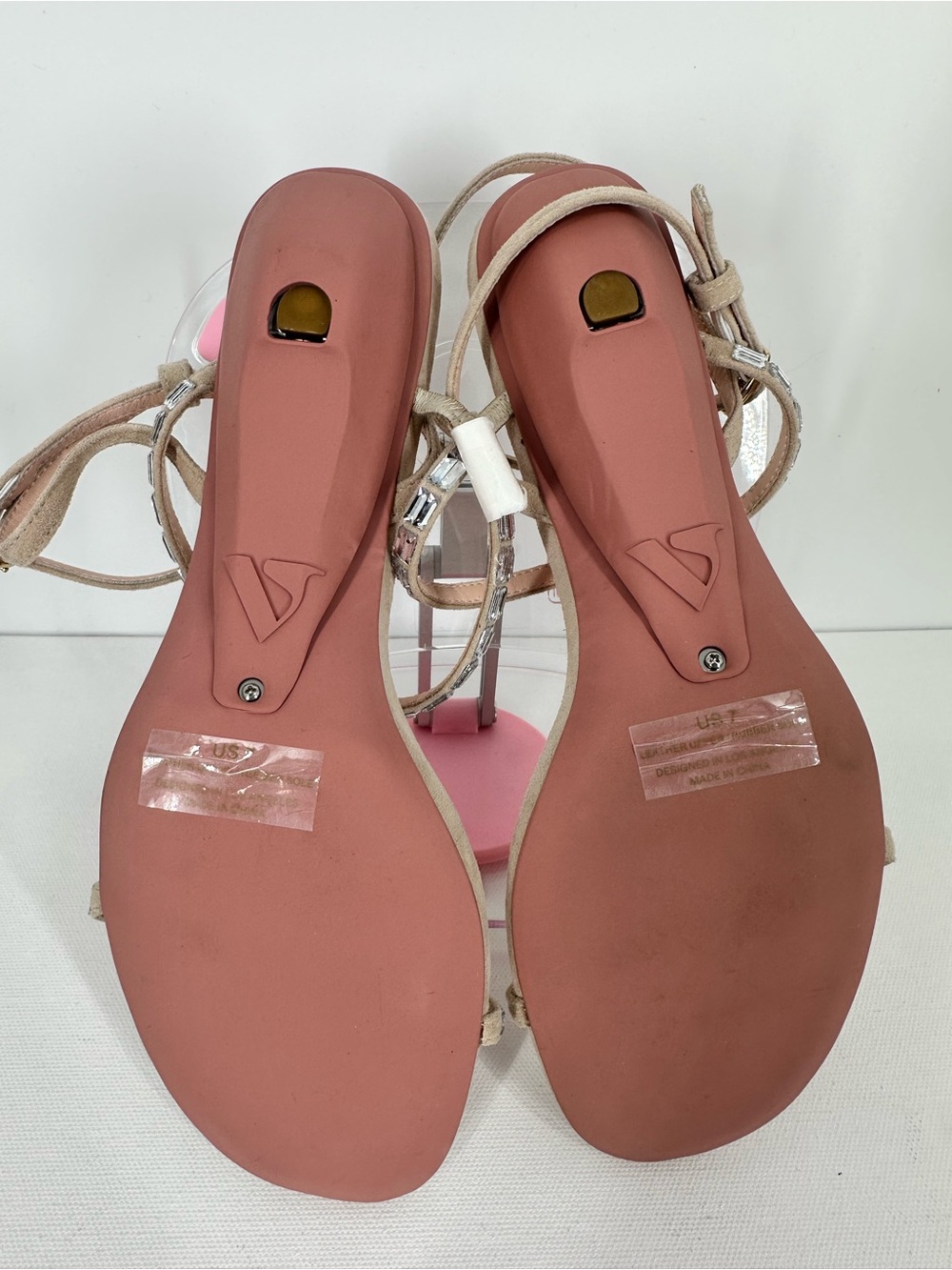 VICE VERSA Marina Beige Crystal Strap Convertible Sandel Heels to Flats Size 7 - Picture 14 of 16
